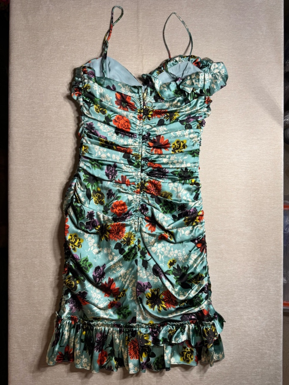 Vintage 90s Betsey Johnson Ruffled and Ruched Silk Floral Dress - Picture 6 of 8